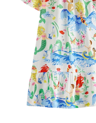 Mini Boden Girl's Mermaid Pull-On Holiday 100% Cotton Dress in Cream Mix
