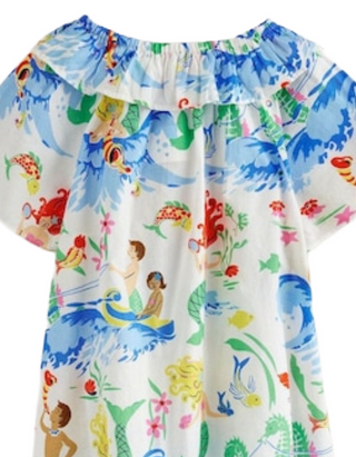 Mini Boden Girl's Mermaid Pull-On Holiday 100% Cotton Dress in Cream Mix