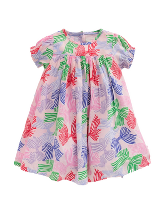 Mini Boden Girl's Gathered Woven Dress in French Pink Bows