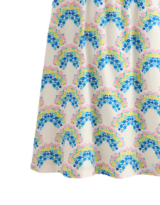 Mini Boden Girl's Holiday Smocked Dress in Soft Ivory Rainbow Shells