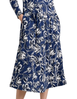 Women's Cladonia Long Sleeve Jersey Dress in Navy Cyclamen