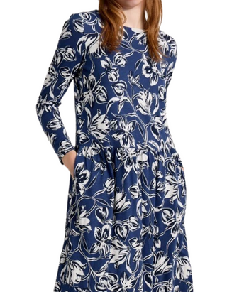 Women's Cladonia Long Sleeve Jersey Dress in Navy Cyclamen