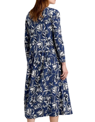 Women's Cladonia Long Sleeve Jersey Dress in Navy Cyclamen