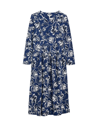 Women's Cladonia Long Sleeve Jersey Dress in Navy Cyclamen