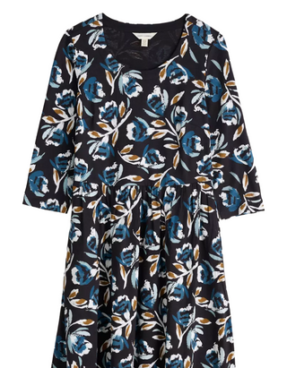 Women's Emily Waisted Dress in Black Feather Flower Onyx