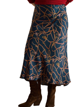 Women's Penelope Satin Midi Skirt in Navy