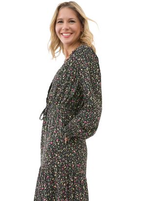 Women's Long Sleeve Dahlia Ditsy Maxi Dress in Black