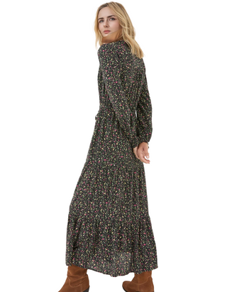 Women's Long Sleeve Dahlia Ditsy Maxi Dress in Black