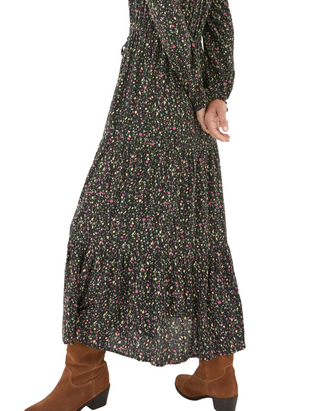 Women's Long Sleeve Dahlia Ditsy Maxi Dress in Black