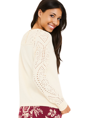Women's Broderie Crew 100% Cotton Sweatshirt in Ivory