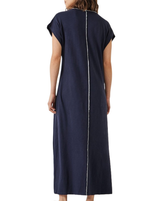 Women's 100% Cotton Alessia Jersey Maxi Dress in Navy Blue