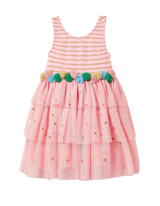 Mini Boden Girls Tiered Tulle Ruffle Dress in Pink (Imperfect)