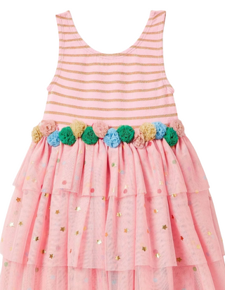 Mini Boden Girls Tiered Tulle Ruffle Dress in Pink (Imperfect)