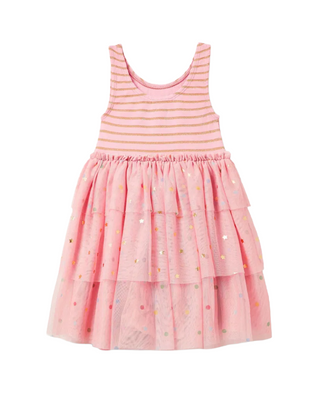 Mini Boden Girls Tiered Tulle Ruffle Dress in Pink (Imperfect)