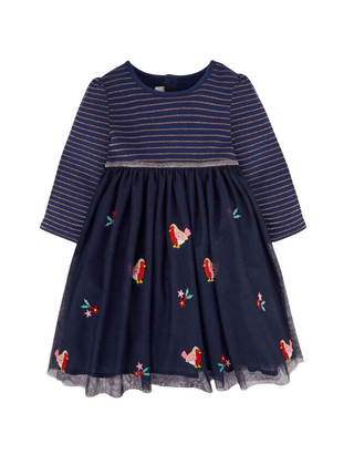 Jojo Maman Girls' Long Sleeve Robin Party Tulle Dress in Navy (Imperfect)