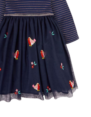 Jojo Maman Girls' Long Sleeve Robin Party Tulle Dress in Navy (Imperfect)