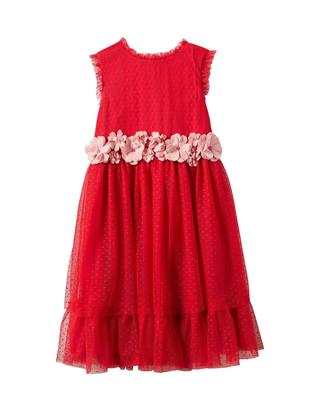 Mini Boden Girl's Floral Corsage Dress in Rockabilly Red (Imperfect)