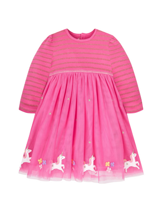 Jojo Maman Girls' Unicorn Party Dress in Fuchsia Pink (Imperfect)