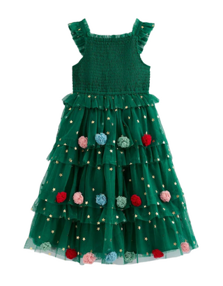 Mini Boden Girls' Maude Ruffle Christmas Tree Tulle Dress in Green (Imperfect)