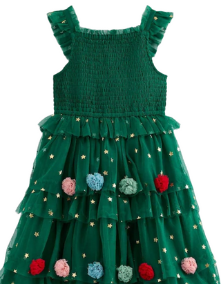 Mini Boden Girls' Maude Ruffle Christmas Tree Tulle Dress in Green (Imperfect)