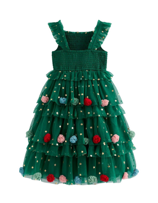 Mini Boden Girls' Maude Ruffle Christmas Tree Tulle Dress in Green (Imperfect)