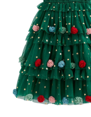 Mini Boden Girls' Maude Ruffle Christmas Tree Tulle Dress in Green (Imperfect)