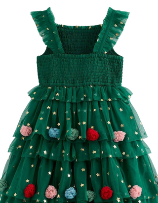 Mini Boden Girls' Maude Ruffle Christmas Tree Tulle Dress in Green (Imperfect)