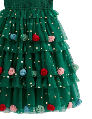 Mini Boden Girls' Maude Ruffle Christmas Tree Tulle Dress in Green (Imperfect)