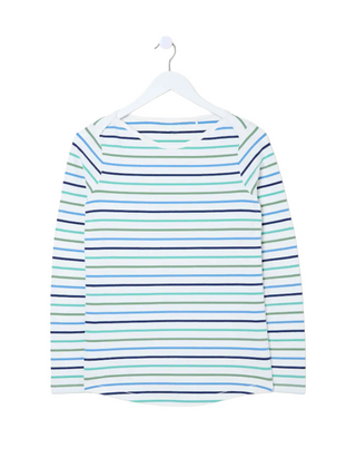 Women's Cotton Long Sleeve Breton Top in Teal Multi (Imperfect)