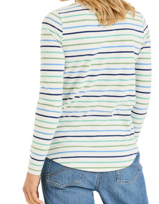 Women's Cotton Long Sleeve Breton Top in Teal Multi (Imperfect)