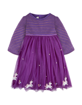 JOJO Maman Girls' Unicorn Party Long Sleeve Dress in Purple (IMPERFECT)