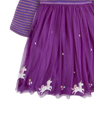 JOJO Maman Girls' Unicorn Party Long Sleeve Dress in Purple (IMPERFECT)