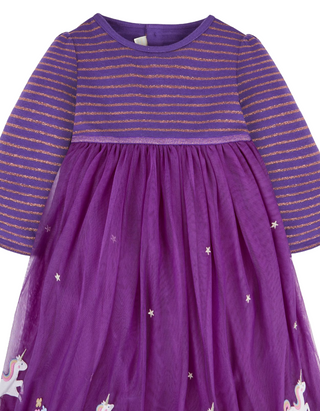JOJO Maman Girls' Unicorn Party Long Sleeve Dress in Purple (IMPERFECT)