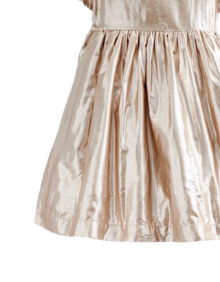 Mini Boden Girl’s Short Sleeve Metallic Party Dress in Gold Metallic