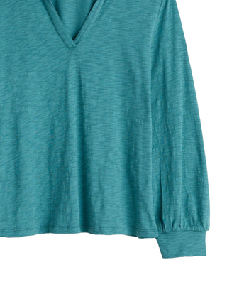 Women's Owles Point V-Neck Jersey Shirt in Teal Wreckag Green (Imperfect)