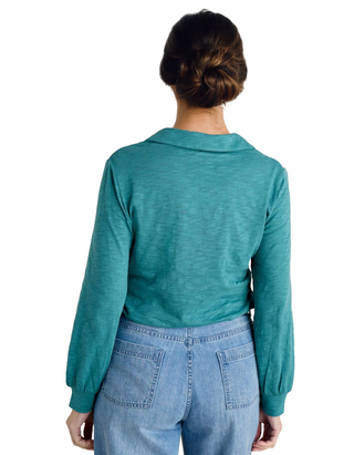 Women's Owles Point V-Neck Jersey Shirt in Teal Wreckag Green (Imperfect)