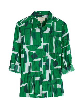 Women's Cotton Larissa Shirt in Green Paper Forms Island (IMPERFECT)