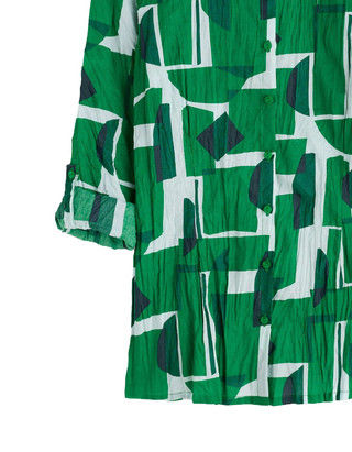 Women's Cotton Larissa Shirt in Green Paper Forms Island (IMPERFECT)