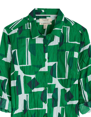 Women's Cotton Larissa Shirt in Green Paper Forms Island (IMPERFECT)