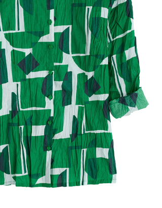 Women's Cotton Larissa Shirt in Green Paper Forms Island (IMPERFECT)