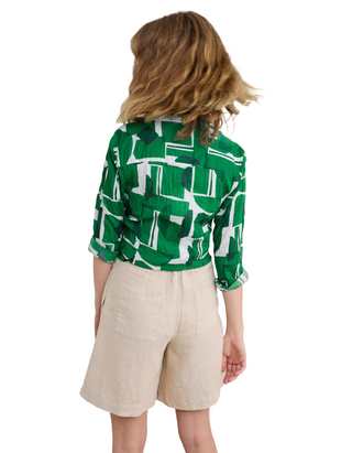 Women's Cotton Larissa Shirt in Green Paper Forms Island (IMPERFECT)