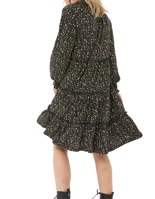 Women's Long Sleeve Ivana Ditsy Marks Dress in Black