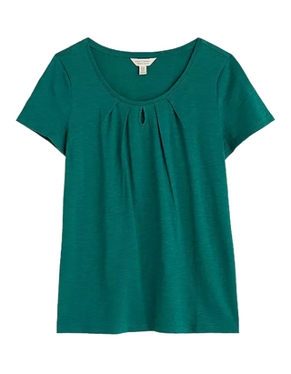 Women's Short Sleeve Appletree Keyhole Detail T-Shirt in Green Petite