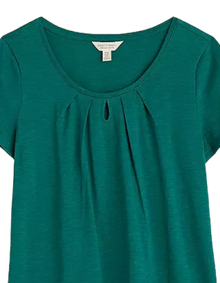 Women's Short Sleeve Appletree Keyhole Detail T-Shirt in Green Petite