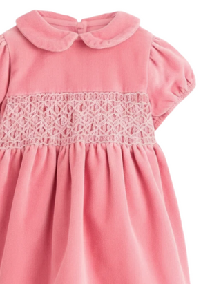 MIni Boden Girl's Velvet Smocked Dress in Pink (IMPERFECT)