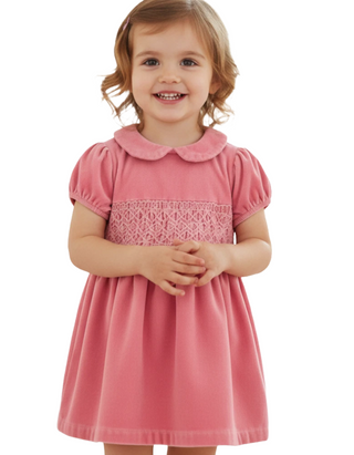 MIni Boden Girl's Velvet Smocked Dress in Pink (IMPERFECT)