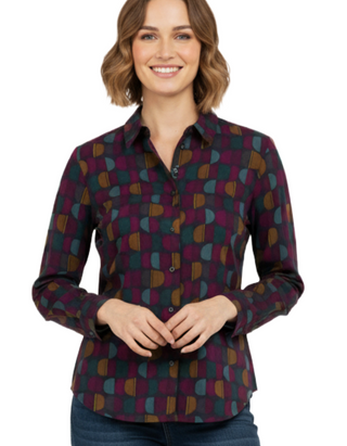 Women's Isla Semi-Fitted Shirt in Half Moon Stamp Maritime