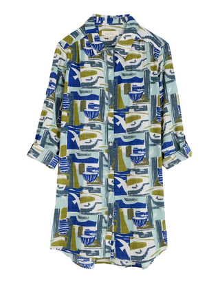 Women's Wren Flutter Shirt in Green Windowscape Sketch Chalk