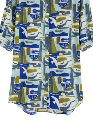 Women's Wren Flutter Shirt in Green Windowscape Sketch Chalk