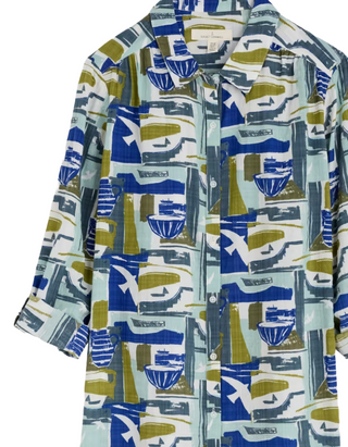 Women's Wren Flutter Shirt in Green Windowscape Sketch Chalk